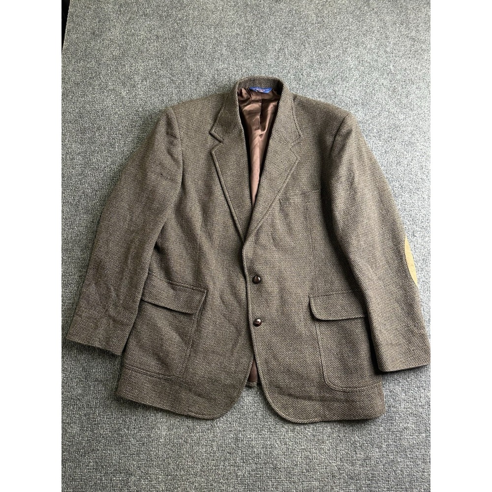 Mens Pendleton 100% Virgin Wool Blazer Brown Elbow Patch Sport Coat, Size 46L